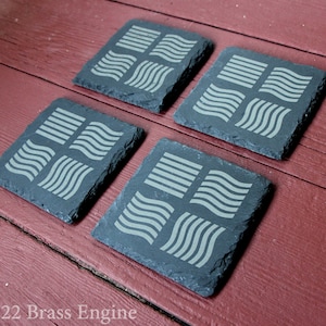 Fifth Element Etched Slate Coasters - Earth Air Water Fire - Gray - Set of 4 - Leeloo Korben Dallas Scifi barware