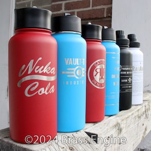 Fall out Stainless Steel Water Bottle - Wide mouth Double Wall Insulated Vacuum 32 oz or 24 oz - Straw Lid Spout Lid - Nuka Cola Vault Tec