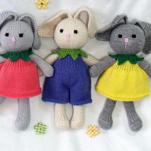 Toy doll bunny knitting pattern. Cuties. Flower bunny.  Floppy ear bunny.  PDF instant download toy knitting pattern.