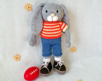 Toy knitting pattern. Ernie the Bunny. Floppy eared bunny with paws. PDF instant download knitting pattern