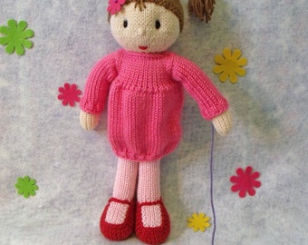 Knitting pattern for toy Rosabella doll.  Doll knitting pattern. PDF instant download knitting pattern.