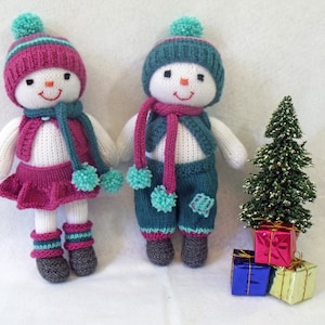 Padrão de tricô para bonecas de inverno. Boneco de neve menina. Boneco de neve menino. Download instantâneo em PDF do padrão de tricô.