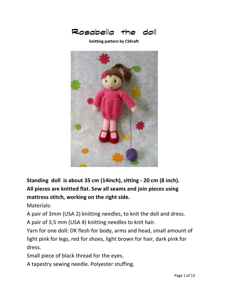 Knitting pattern for toy Rosabella doll. Doll knitting pattern. PDF instant download knitting pattern. image 5