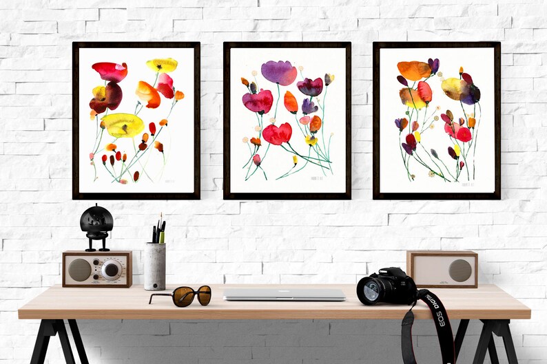 Set of 3 art prints. Set of three wall art. Modern watercolour Etsy