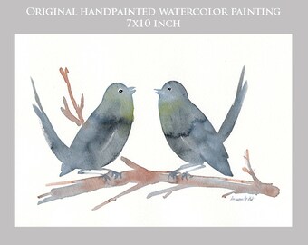 Handpainted original painting of 2 love birds. Original watercolour. Bird paintings. Original painting. Bird watercolor. ooak art. Bird art.