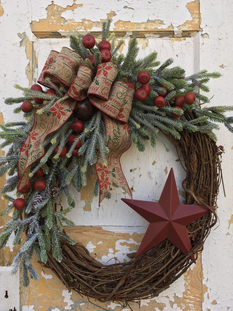 Rustic Christmas Wreath for Front Door Christmas Primitive | Etsy