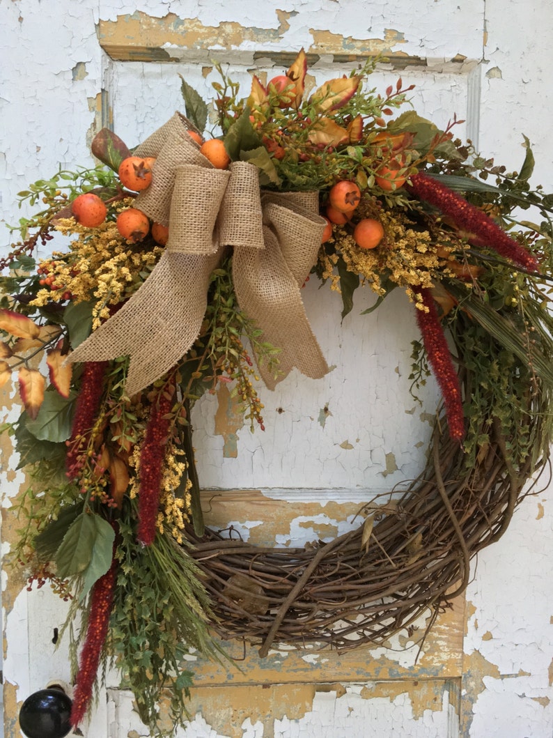 Fall Wreath for Front Door Rustic Fall Wreath Autumn Wreath Etsy Snowman wreath mesh diy wreaths christmas tutorials deco unique winter decorations crafts guidepatterns yahoo
