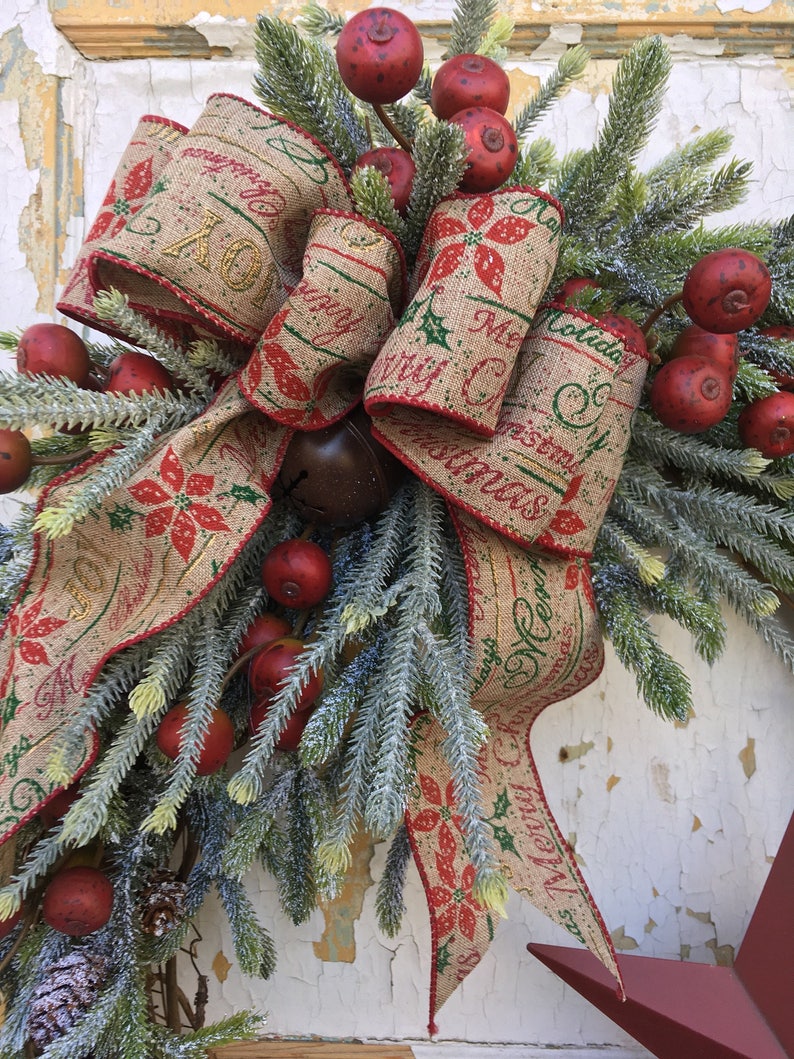 Rustic Christmas Wreath for Front Door Christmas Primitive | Etsy