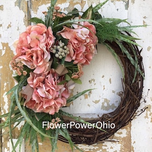 Summer Wreath for Front Door, Hydrangea Wreath, Everyday Wreath