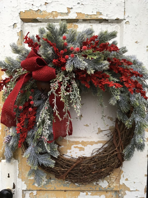 SALE-Rustic Christmas Wreath Holiday Wreath Christmas Front | Etsy