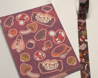Mushroom Picking Sticker Sheet - Artist Designed and Made