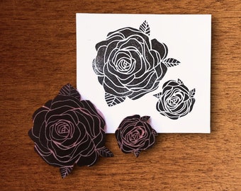 Rose stamp set / hand carved stamp / botanical stamp / floral pattern stationery / card making flower stamp / romantic stationery