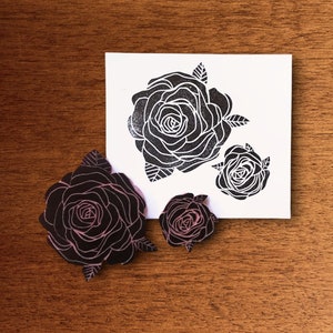 Juego de sellos de rosas / sellos tallados a mano / sellos botánicos / papelería con motivos florales / sellos de flores para hacer tarjetas / papelería romántica