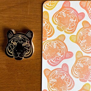 Tiger head rubber stamp hand carved / jungle pattern design / wild animal lover stationery / cardmaking wild cat stamp for bullet journal image 2