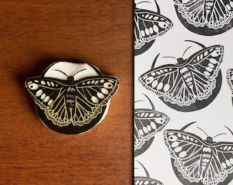 Moth rubber stamp / hand carved stamp / moth and moon stamp set / animal stationery / card making insect stamp / witch stationery