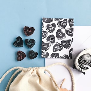 Kit iniziale di timbri per biglietti di auguri con cuore di conversazione anti-San Valentino / set di timbri in gomma per odiatori di San Valentino / cuore di conversazione sarcastica / San Valentino sarcastico
