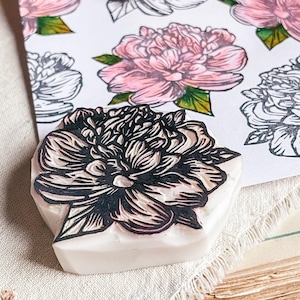 Pioenrozenstempel voor huwelijksuitnodigingen, bloemrubberstempel voor botanisch dagboek, elegant cadeau voor knutselaars, boho-briefpapier