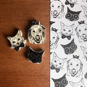 Carimbo de borracha com retrato de animal de estimação - seu animal de estimação com acessório galáctico, ideia de presente de aniversário personalizado para amantes de animais, memorial de animal de estimação personalizado