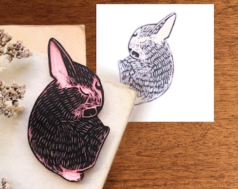 Moon rabbit rubber hand carved stamp / bohemian witch spirit creature for bullet journal / magic forest animal woodland craft / magical hare