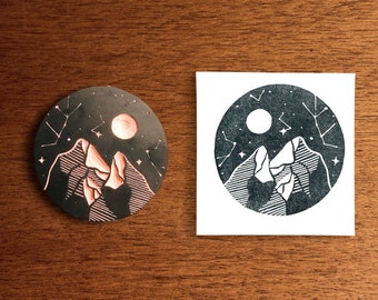 Mountains landscape rubber stamp / hand carved stamp / magic night stationery / card making moon stamp / witch stationery / bullet journal