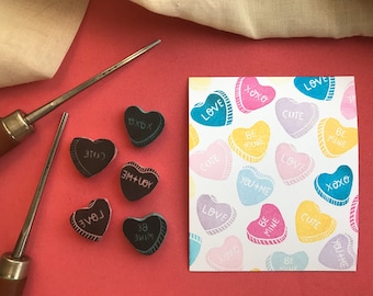 Conversation heart rubber stamp set / candy heart stamp starter kit / Valentine card stamp custom Valentine gift / love rubber wrap stamp