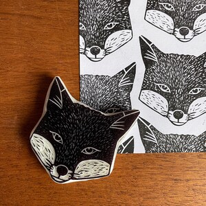 Fox stamp rubber hand carved / autumn fall design / wild animal lover stationery / cardmaking animal stamp / woodland craft image 4