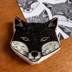 Fox stamp rubber hand carved / autumn fall design / wild animal lover stationery / cardmaking animal stamp / woodland craft image 2