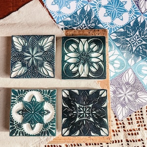 Azulejo rubberen stempelset voor reisdagboek, Portugese tegelstempels voor het maken van patronen