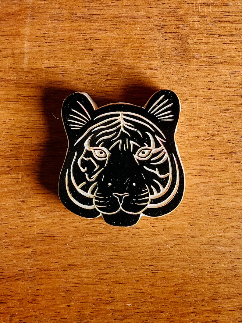 Tiger head rubber stamp hand carved / jungle pattern design / wild animal lover stationery / cardmaking wild cat stamp for bullet journal image 8