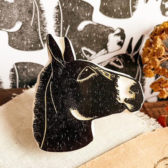 Donkey profile rubber stamp for farm journal, mule head decorative for cottage lover, rural fabric impression eco friendly pattern making