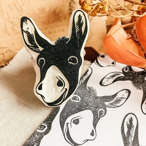 Donkey face rubber stamp for cottage journal, animal imprint for farmhouse decoration, lovely art gift for farmer, country farm symbol image 1