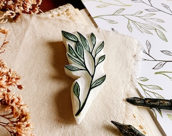 Twig rubber stamp for wedding invitation, leaf ornament for minimalist fabric printing, rustic sprig gift for nature lover, botanical decor