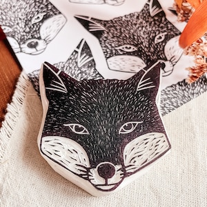 Vossenstempelrubber met de hand gesneden / herfst herfstontwerp / briefpapier wilde dierenliefhebber / kaarten maken dierenstempel / bosambachten