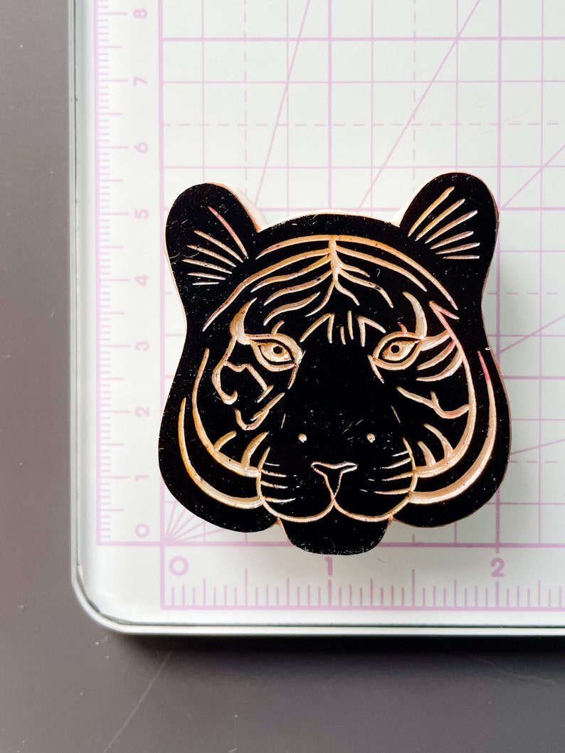 Tiger head rubber stamp hand carved / jungle pattern design / wild animal lover stationery / cardmaking wild cat stamp for bullet journal image 10
