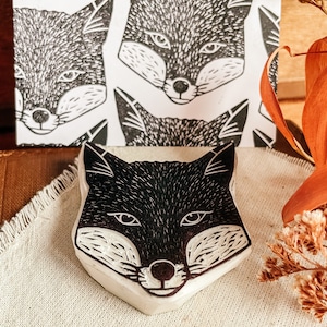 Fox stamp rubber hand carved / autumn fall design / wild animal lover stationery / cardmaking animal stamp / woodland craft image 5