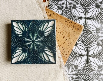 Flower tile rubber stamp for scrapbooking, portuguese tile for bullet journal decor, unique gift for mother's day