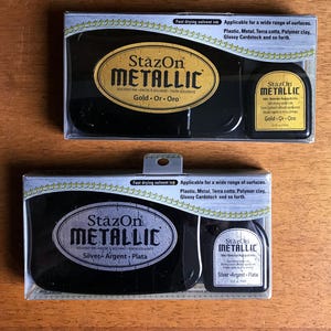 Groot StazOn metalen stempelkussen in goud en zilver, multifunctionele inkt op oplosmiddelbasis voor gemengde media, sneldrogende inkt voor verschillende ambachten