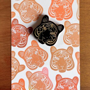 Tiger head rubber stamp hand carved / jungle pattern design / wild animal lover stationery / cardmaking wild cat stamp for bullet journal image 5
