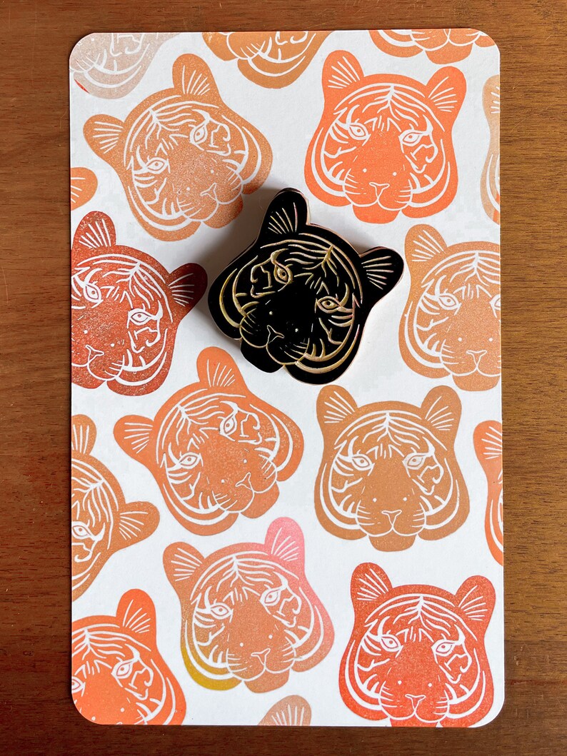 Tiger head rubber stamp hand carved / jungle pattern design / wild animal lover stationery / cardmaking wild cat stamp for bullet journal image 5