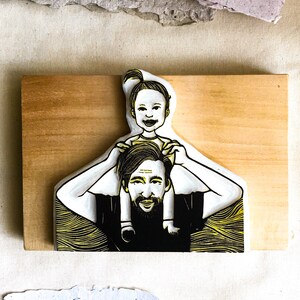 Custom portrait rubber stamp mother or father with a kid, sweet personalized gift for parents, hand carved artwork for nursery decoration image 7