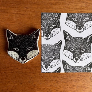 Fox stamp rubber hand carved / autumn fall design / wild animal lover stationery / cardmaking animal stamp / woodland craft image 6