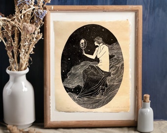 Venus with a mirror - original linocut print, wall decor for mythology enthusiast, classic art inspired gift, limited edition of 12 + 5AP