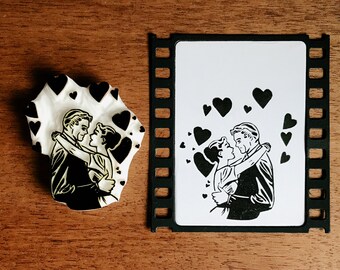 結婚式の招待状用の恋人たちのゴム印、ハートの飾りが付いたカップル、バレンタインデーのカード作り用の文房具、ラブレター