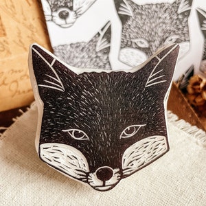 Fox stamp rubber hand carved / autumn fall design / wild animal lover stationery / cardmaking animal stamp / woodland craft image 3