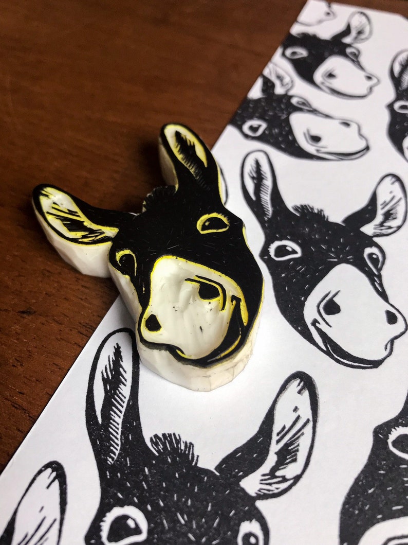 Yellow Donkey Pattern Donkey Face Rubber Stamp for Cottage Journal, Animal Imprint for ...