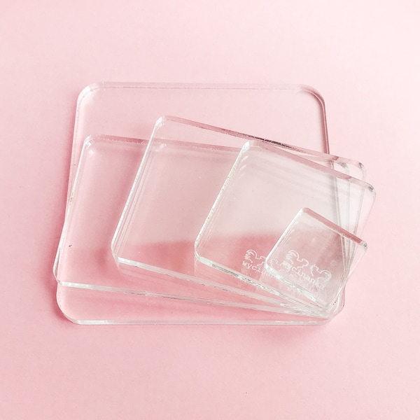 Acrylic clear blocks for rubber stamps, various sizes to choose, transparent base for cling photopolymer stamps, solid reusable mount