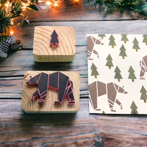 Eisbär und Tanne Baum Stempel Set für Weihnachtspostkarten, nordische Waldstruktur für Prägungen, festlicher Wald Schreibwaren