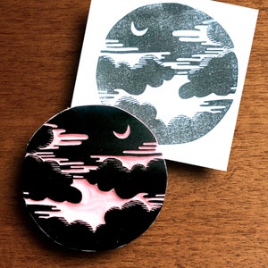 Sellos de goma con paisajes de luna y nubes, gran impresión de cielo nocturno hecha a mano para niños de la luna, decoración lunar para amantes de la astronomía, paisajes extravagantes