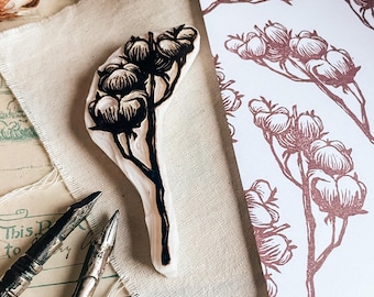 Cotton Branch Rubber Stamp: Botanical Journal Decor