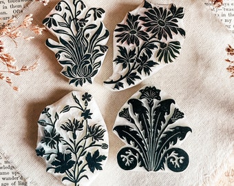 Flower ornament rubber stamps set, art deco inspired seal for vintage lover, background pattern decoration